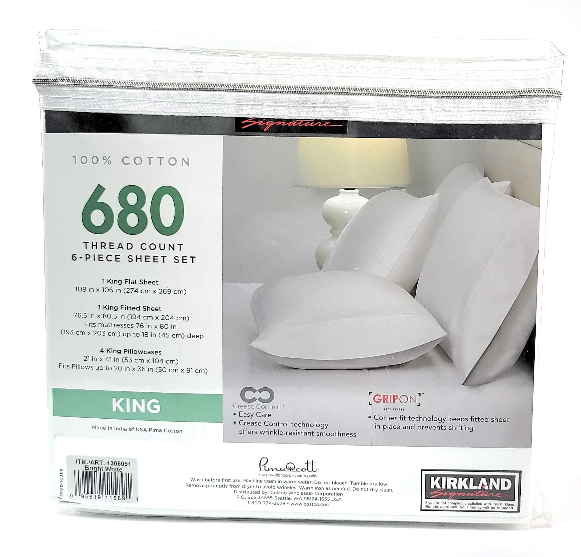 Kirkland Signature 680 Thread Count 6-piece Sheet Set, Full, White OPEN PACKAGE - Thumbnail 3