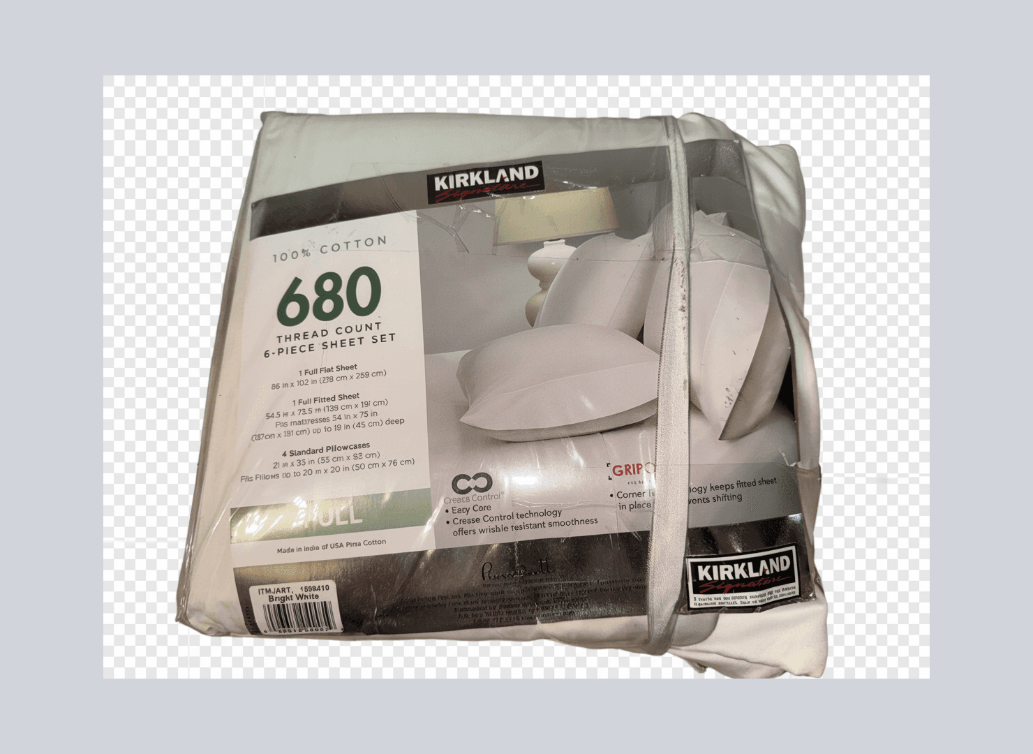 Kirkland Signature 680 Thread Count 6-piece Sheet Set, Full, White OPEN PACKAGE - Image 1