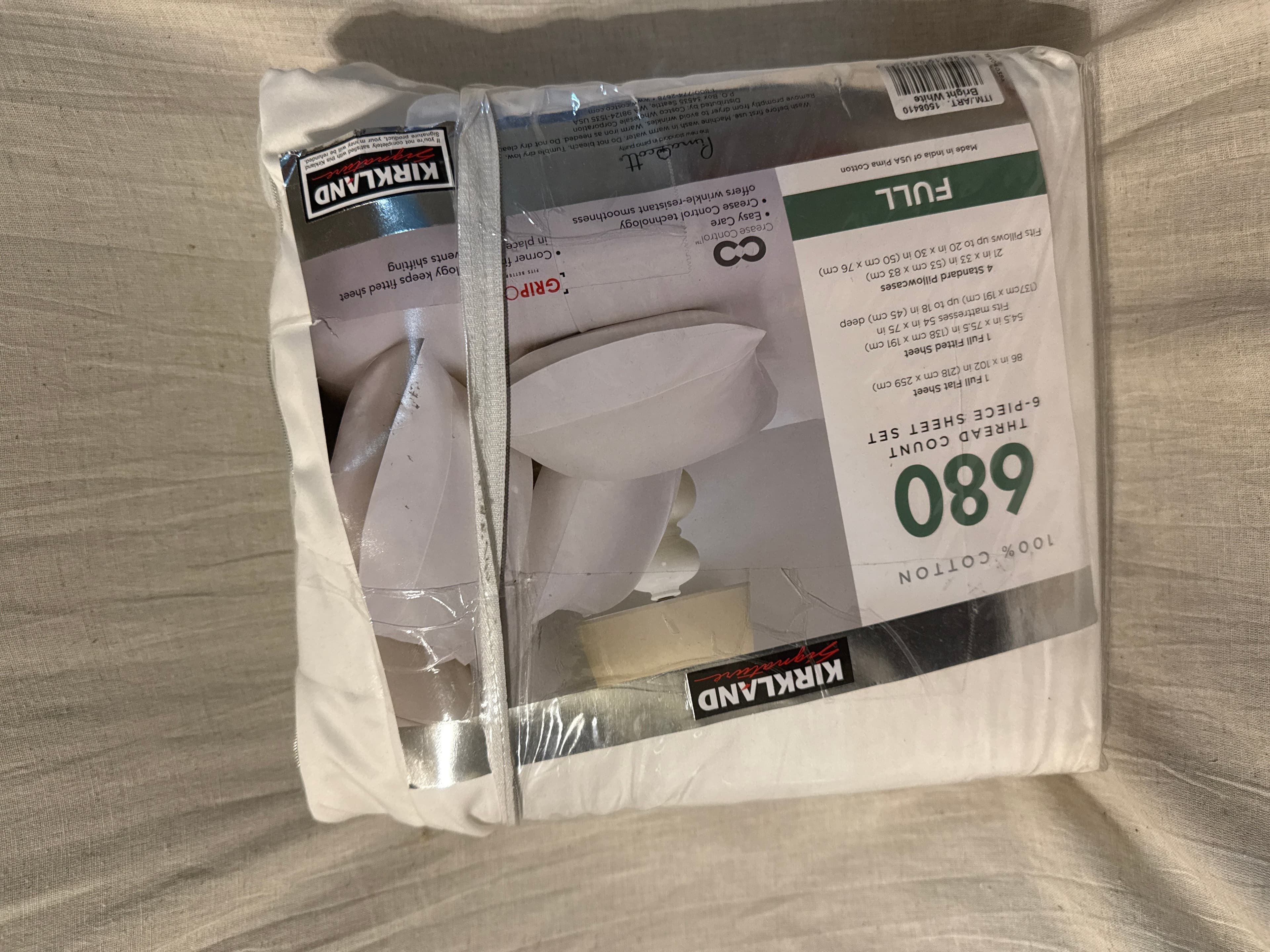 Kirkland Signature 680 Thread Count 6-piece Sheet Set, Full, White OPEN PACKAGE - Thumbnail 4