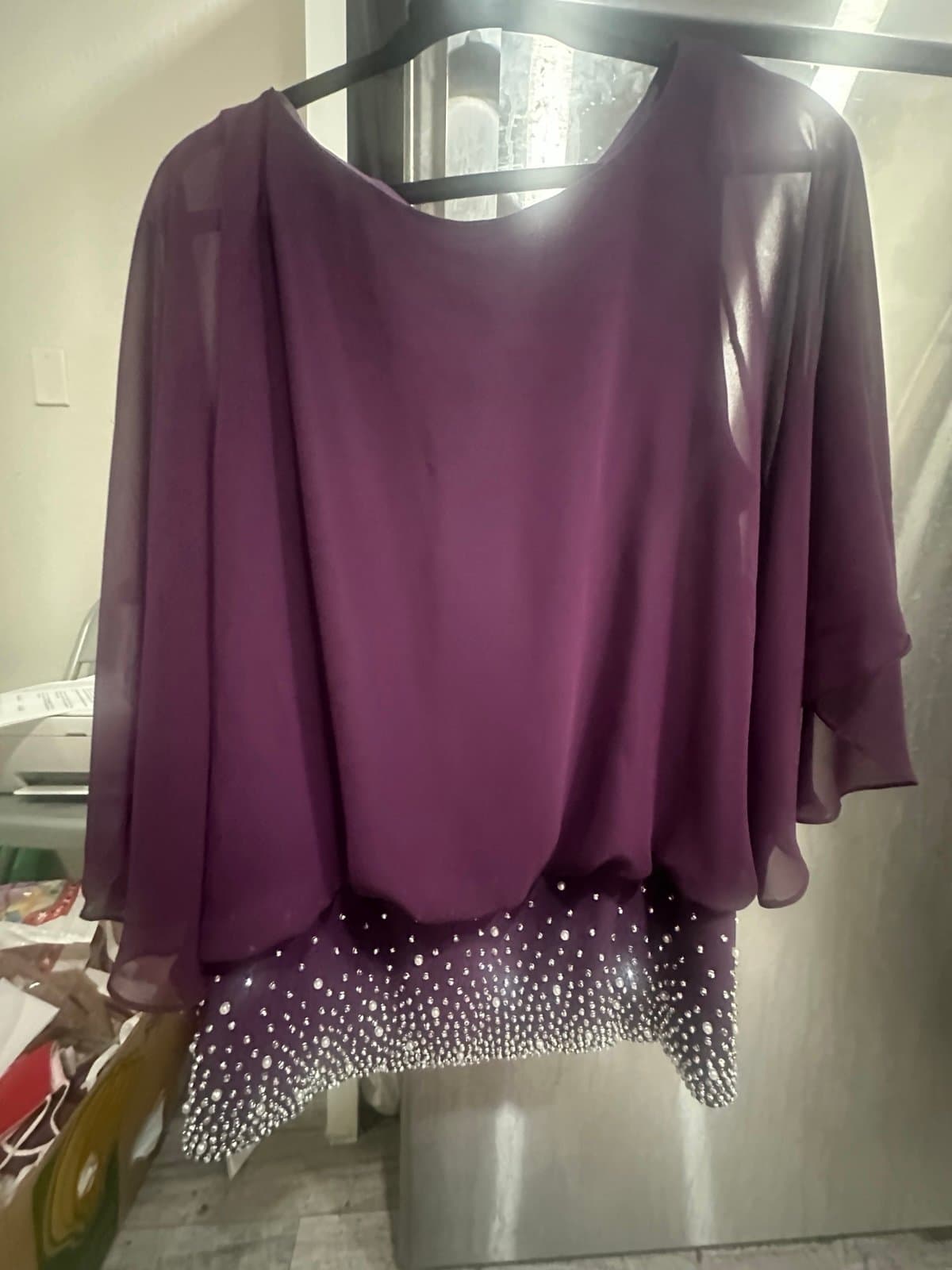 MSK Embellished Chiffon Blouse Purple - Thumbnail 4