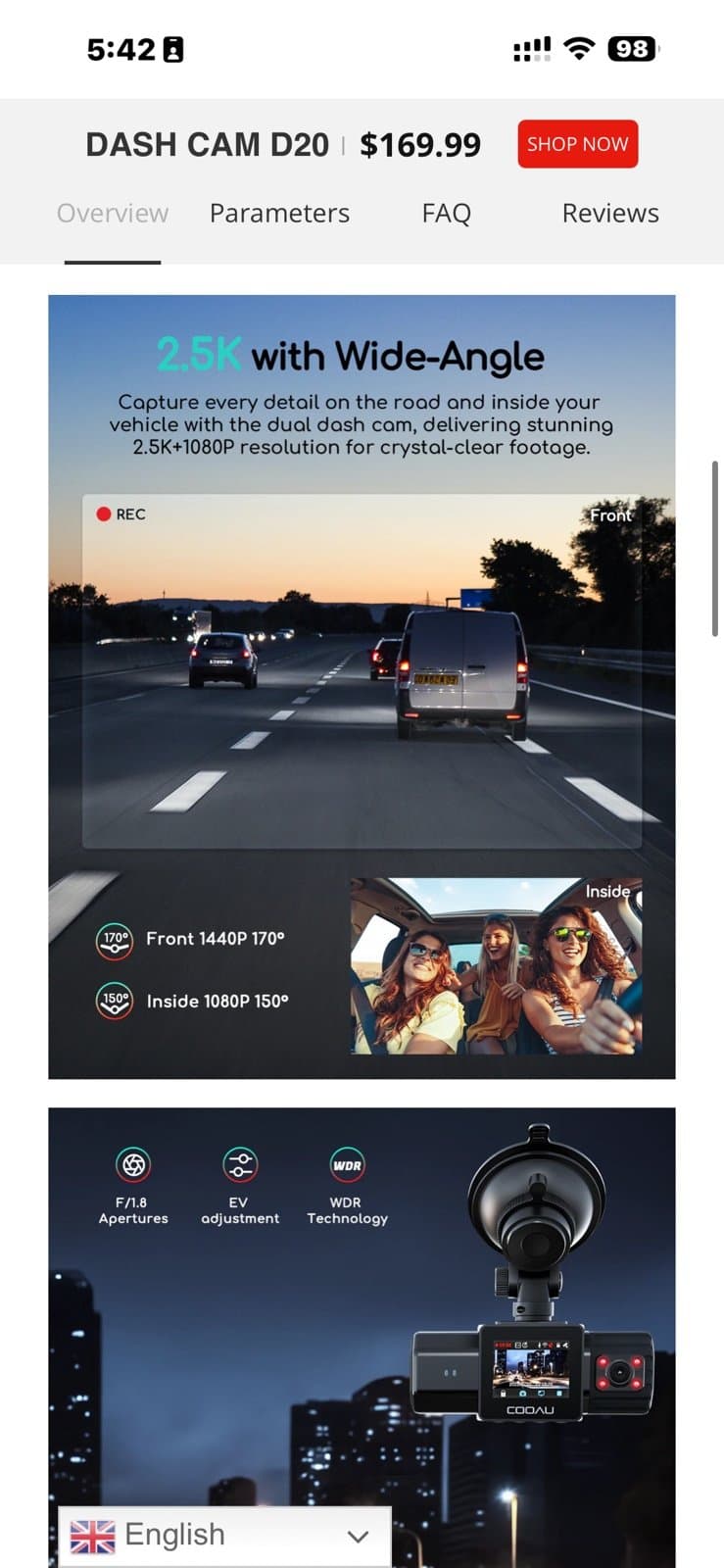 COOAU Dual Dash Cam Front and Inside, Built-in GPS and WI-FI - Thumbnail 8