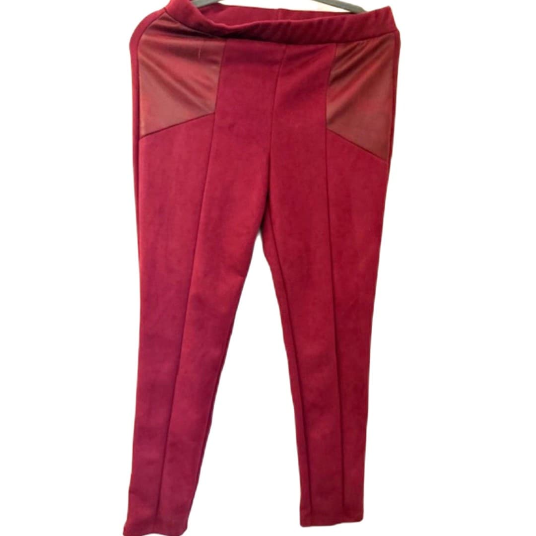 Trinity Faux Suede Pants Size M Burgundy Slim Fit Stretch Pull On - Image 1
