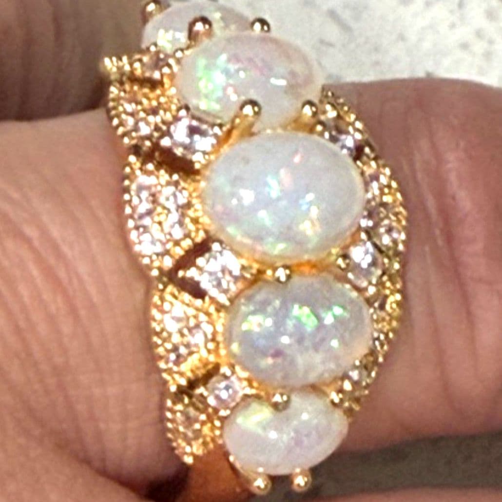 Beautiful Synthetic Opal Cluster Ring Hypoallergic - Thumbnail 6