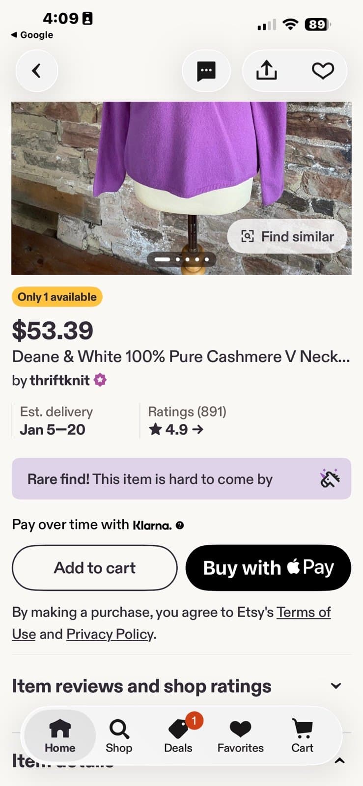 Deane & White Pullover knit top %100 cashmere - Thumbnail 5