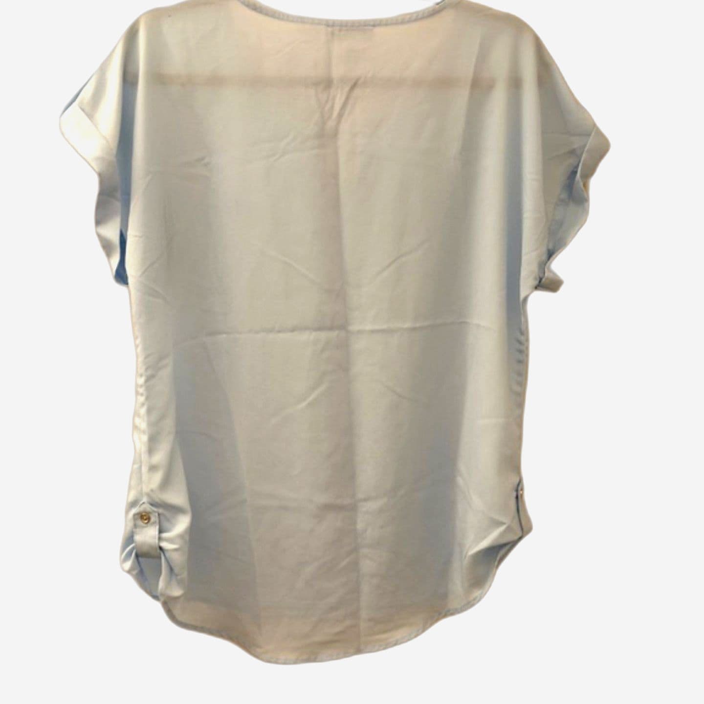 Calvin Klein Blouse Size M Light Blue Keyhole Short Sleeve Top Roll Tab Sleeve - Thumbnail 2