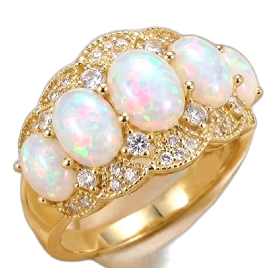 Beautiful Synthetic Opal Cluster Ring Hypoallergic - Thumbnail 3