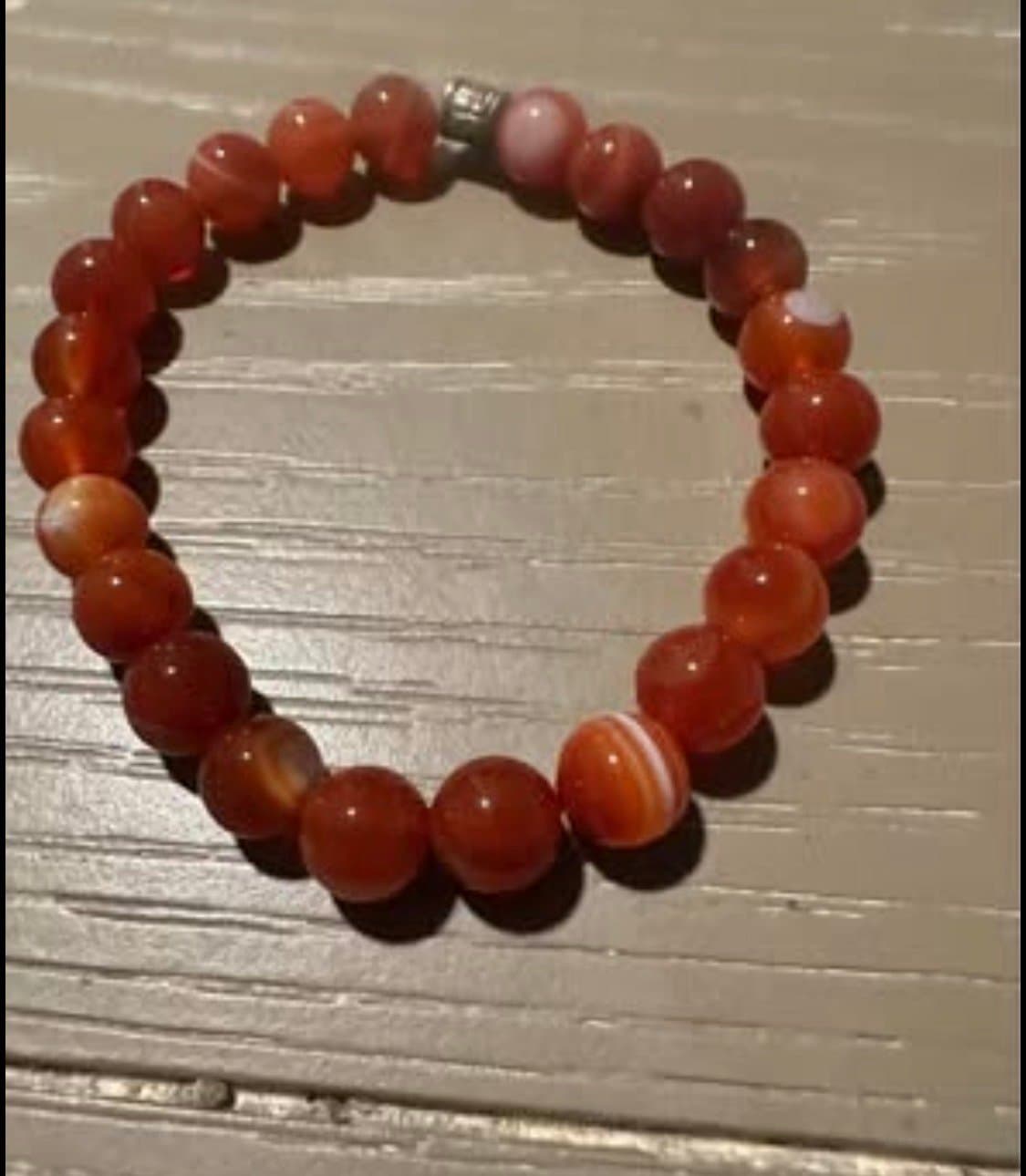 Red Stripe Agate Beaded Bracelet - Image 1