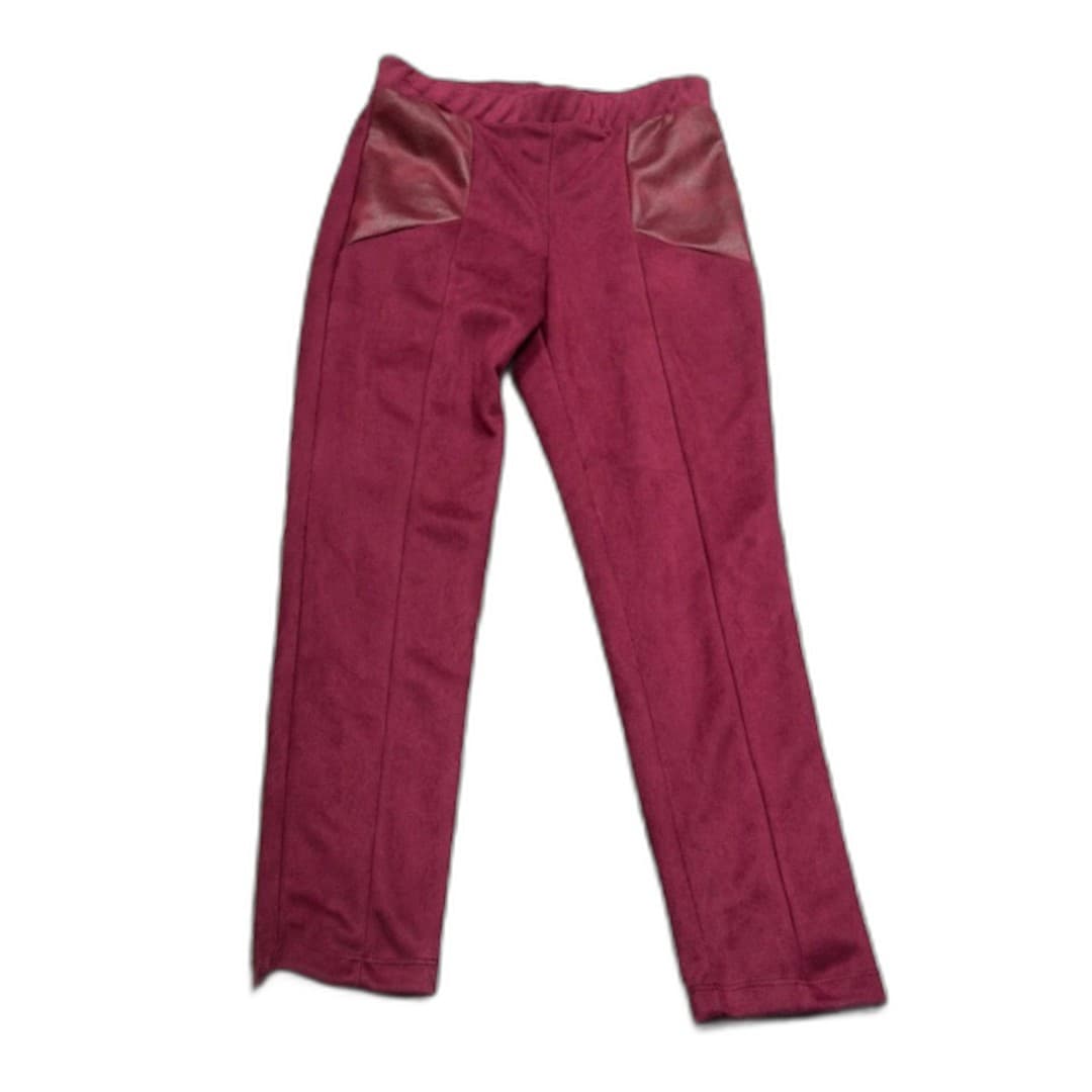 Trinity Faux Suede Pants Size M Burgundy Slim Fit Stretch Pull On - Thumbnail 3