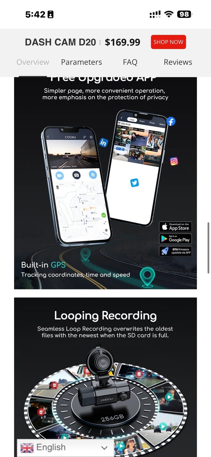 COOAU Dual Dash Cam Front and Inside, Built-in GPS and WI-FI - Thumbnail 7