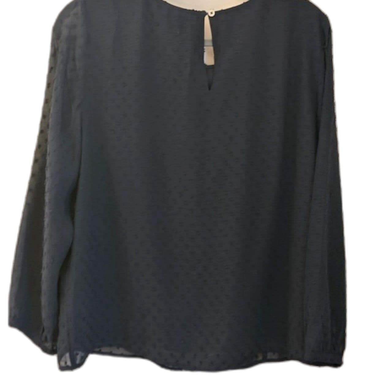 J.Crew Navy Blue Swiss Dot Ruffle Blouse Size 10 Sheer Long Sleeve Top - Thumbnail 4