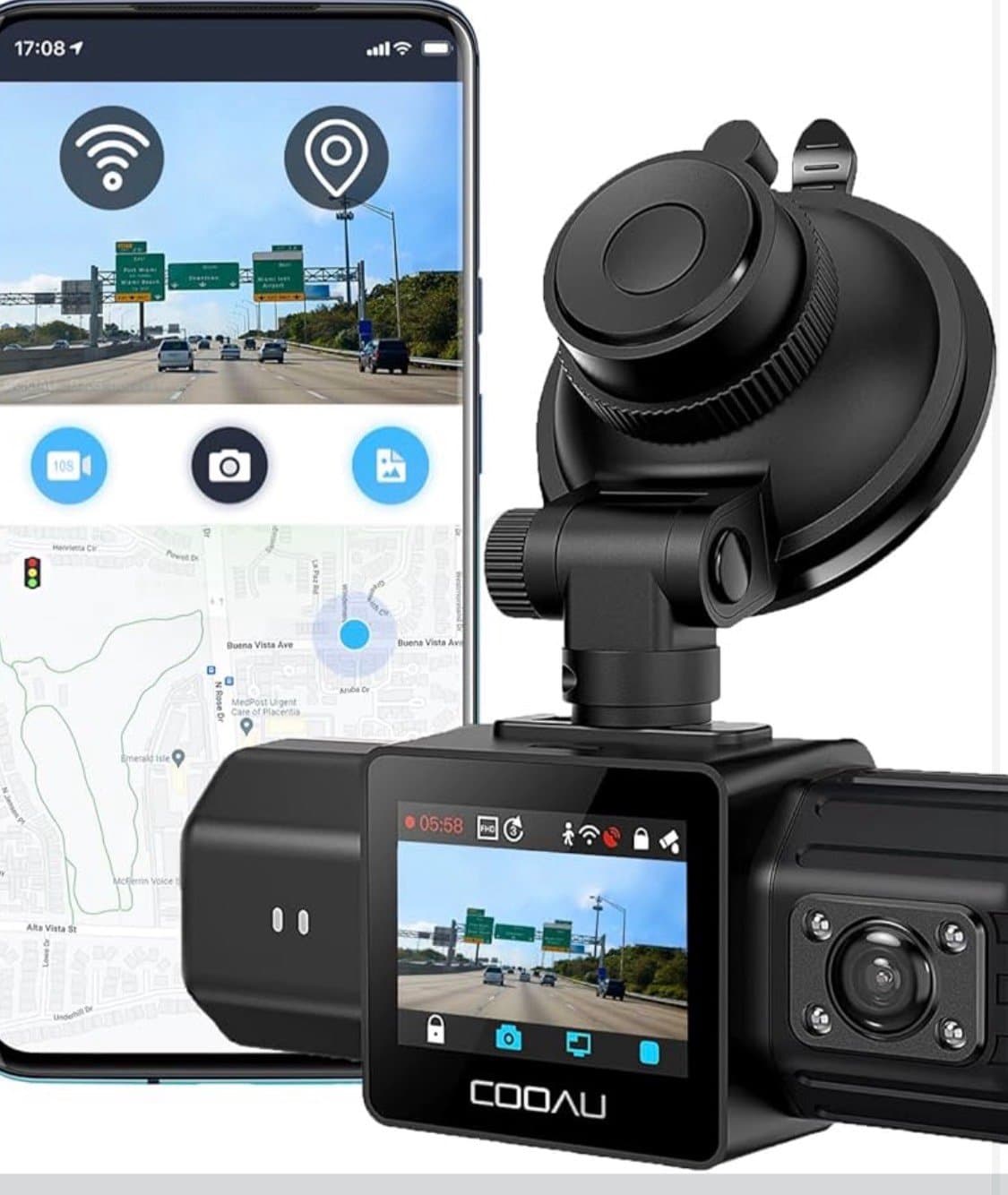 COOAU Dual Dash Cam Front and Inside, Built-in GPS and WI-FI - Thumbnail 9