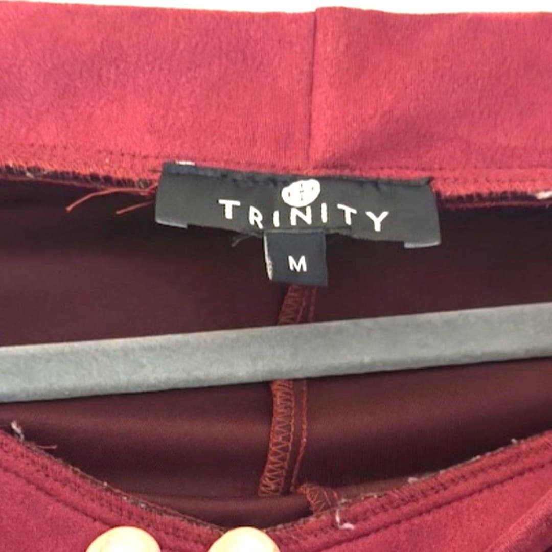 Trinity Faux Suede Pants Size M Burgundy Slim Fit Stretch Pull On - Thumbnail 6