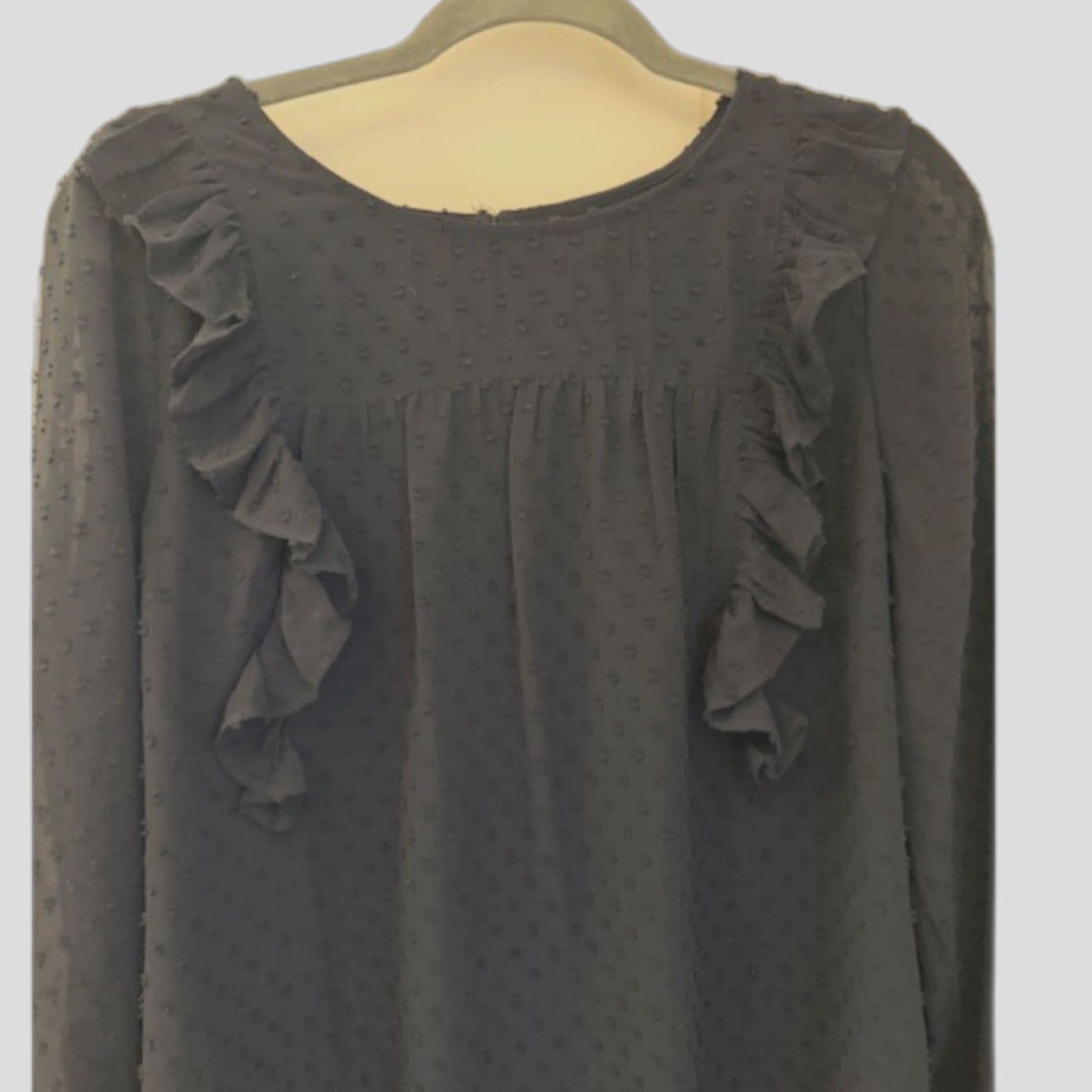 J.Crew Navy Blue Swiss Dot Ruffle Blouse Size 10 Sheer Long Sleeve Top - Thumbnail 2