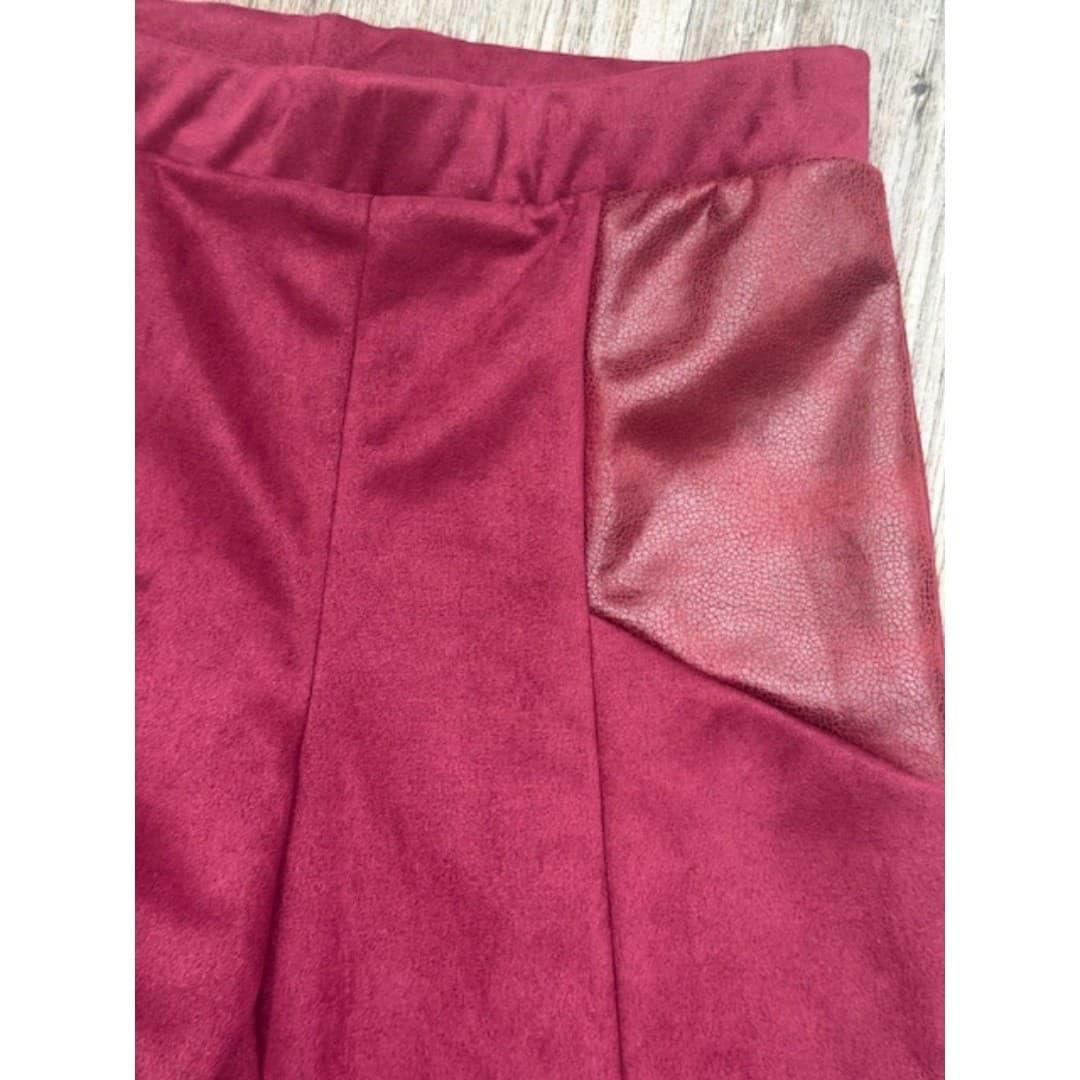 Trinity Faux Suede Pants Size M Burgundy Slim Fit Stretch Pull On - Thumbnail 4