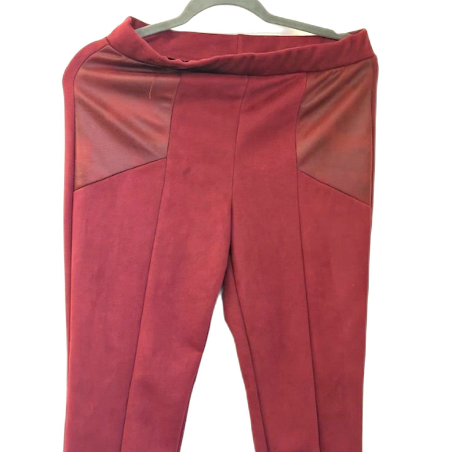 Trinity Faux Suede Pants Size M Burgundy Slim Fit Stretch Pull On - Thumbnail 2