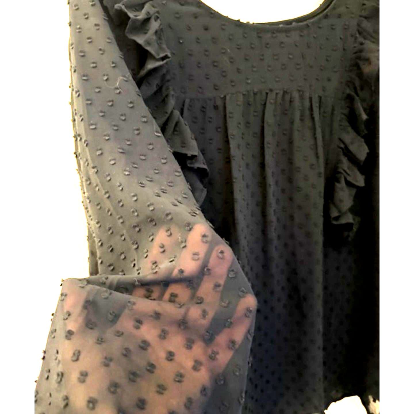 J.Crew Navy Blue Swiss Dot Ruffle Blouse Size 10 Sheer Long Sleeve Top - Thumbnail 8