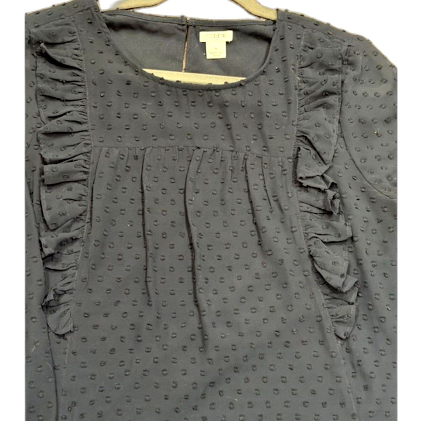 J.Crew Navy Blue Swiss Dot Ruffle Blouse Size 10 Sheer Long Sleeve Top - Thumbnail 3