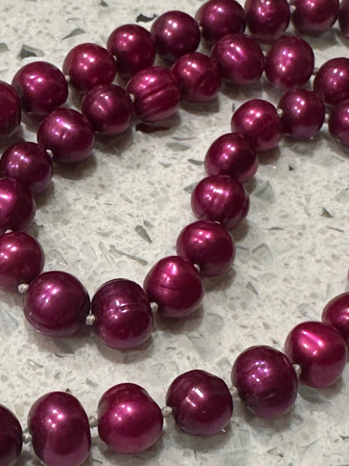 Natural south sea genuine red purple round pearl necklace - Thumbnail 10