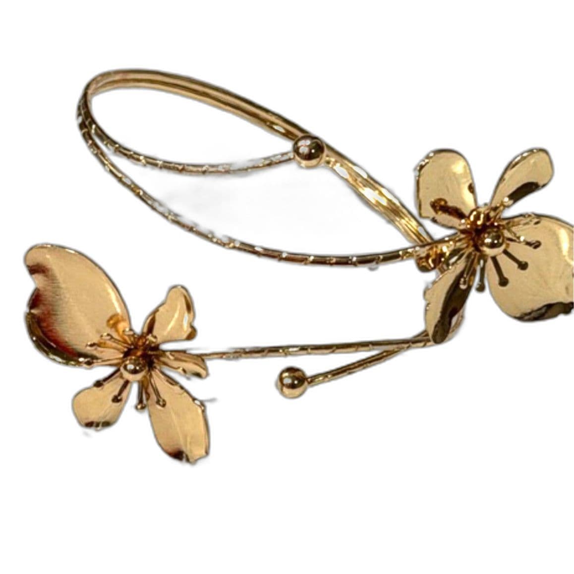 Floral Arm Cuff Bracelet Gold Tone With Flowers Upper Arm Jewelry Boho - Image 1
