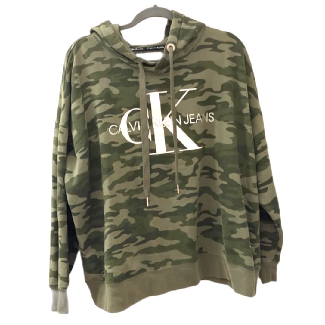 Calvin Klein Jeans Hoodie Women’s 2X Camo Logo Sweatshirt CK Pullover Plus Size - Image 1