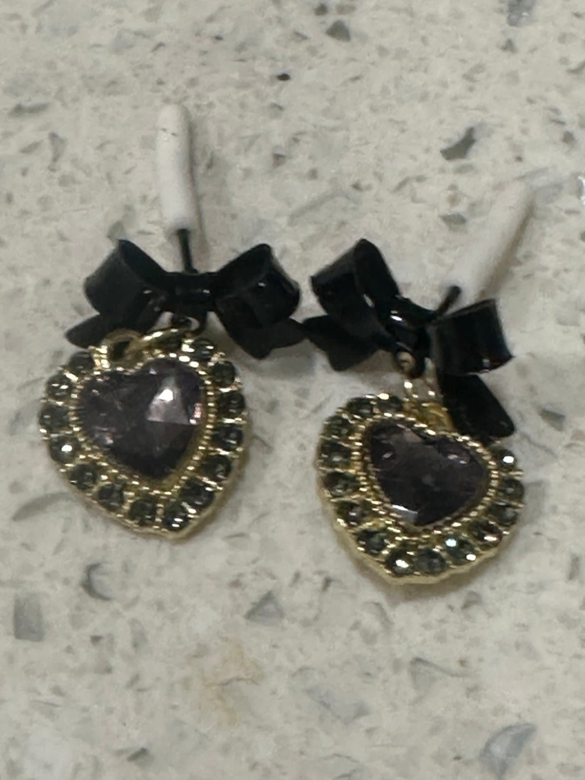 Gold and Black Heart Earrings - Image 1