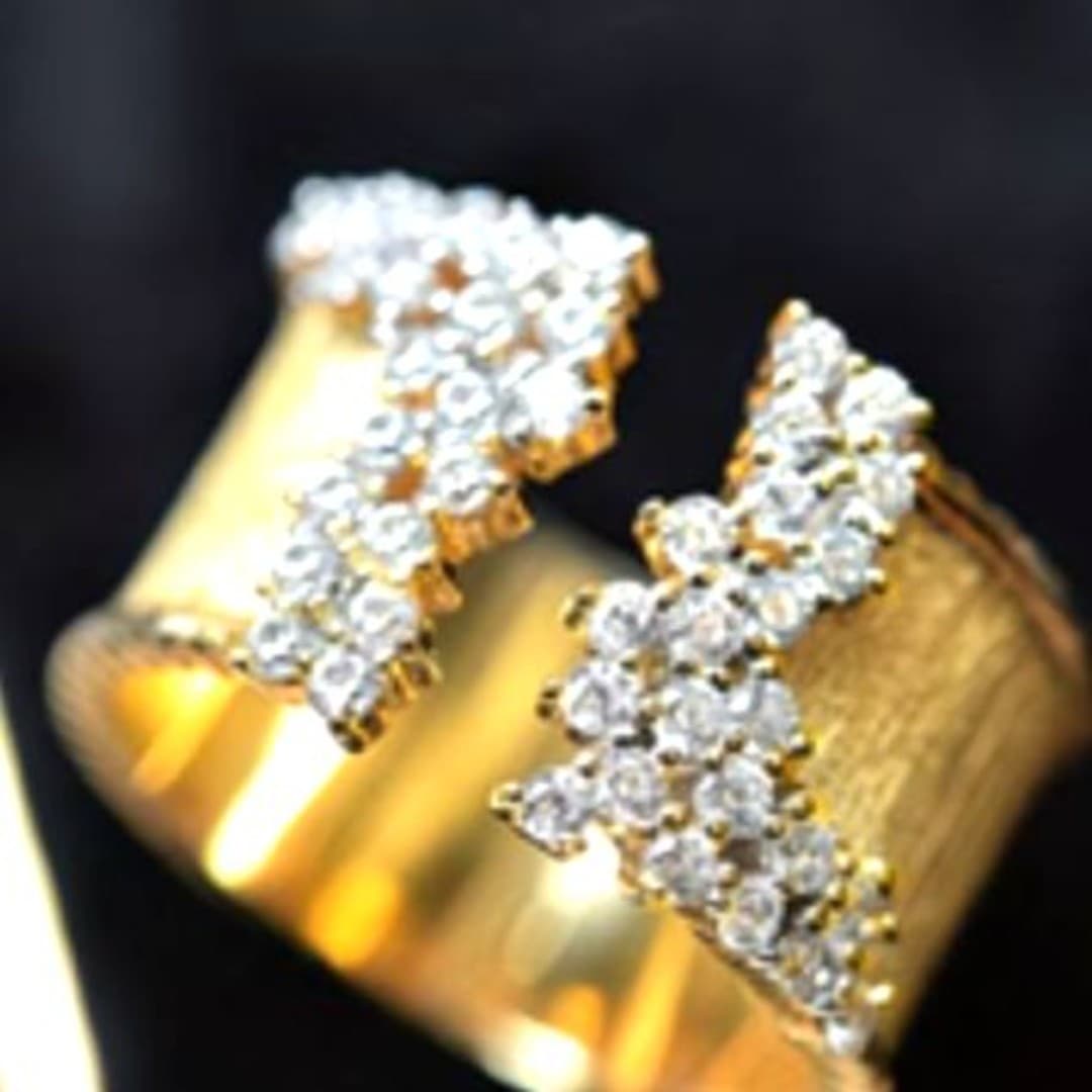 Gold Plated CZ Statement Ring Size 7 Chunky Wide Band Sparkly - Thumbnail 7