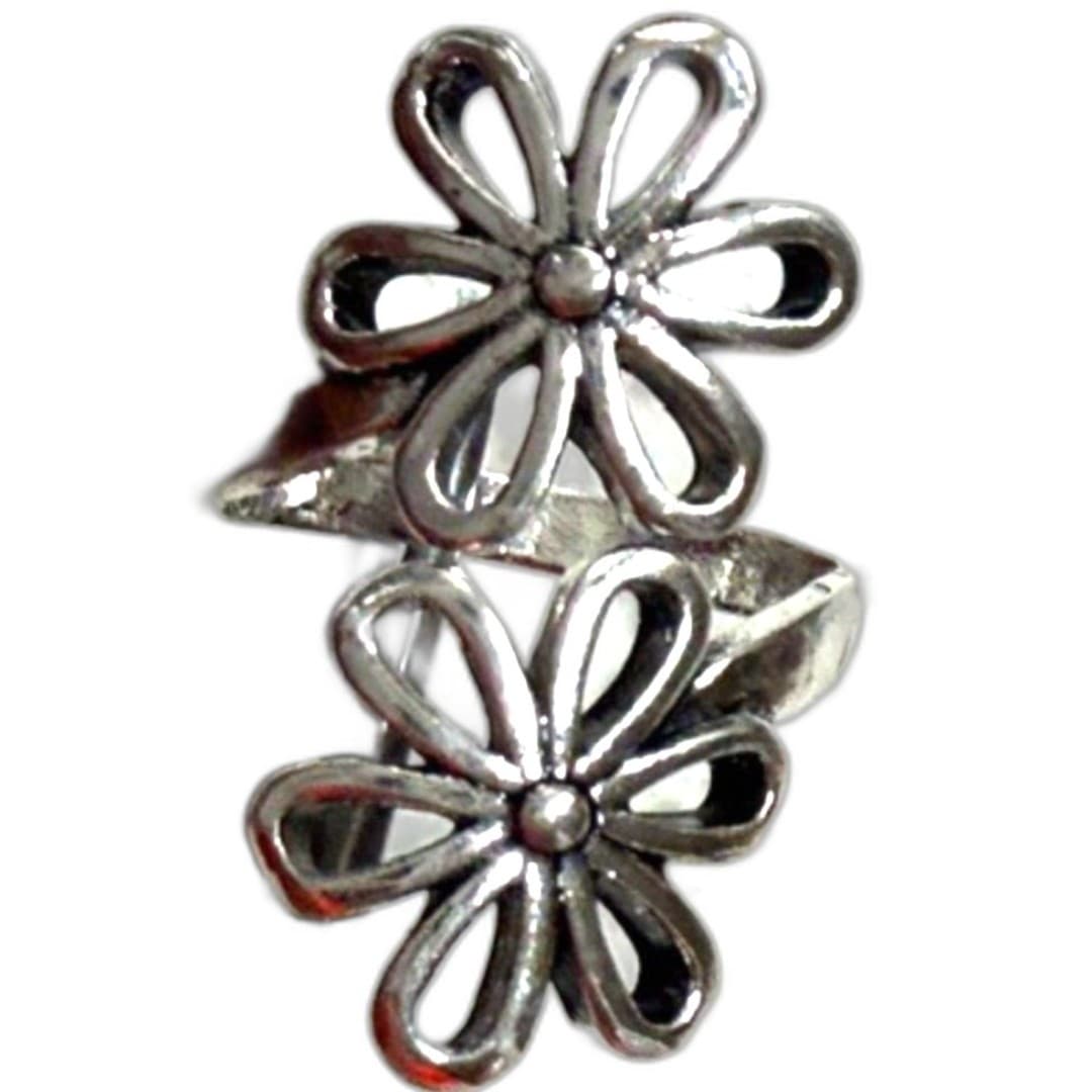 Daisy Flower Ring Silver Tone Open Band Adjustable Floral Minimalist New - Image 1
