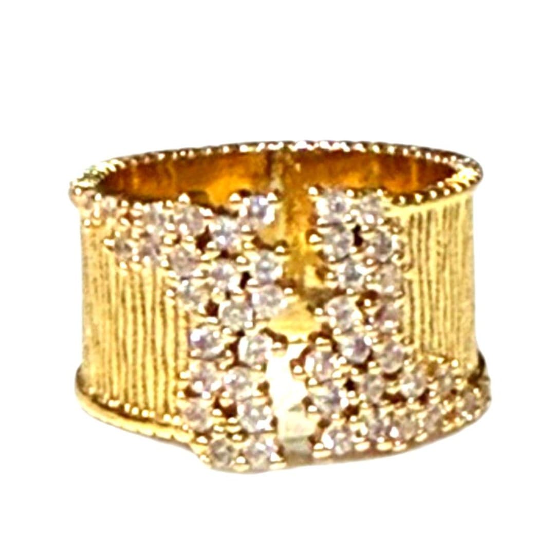 Gold Plated CZ Statement Ring Size 7 Chunky Wide Band Sparkly - Thumbnail 4