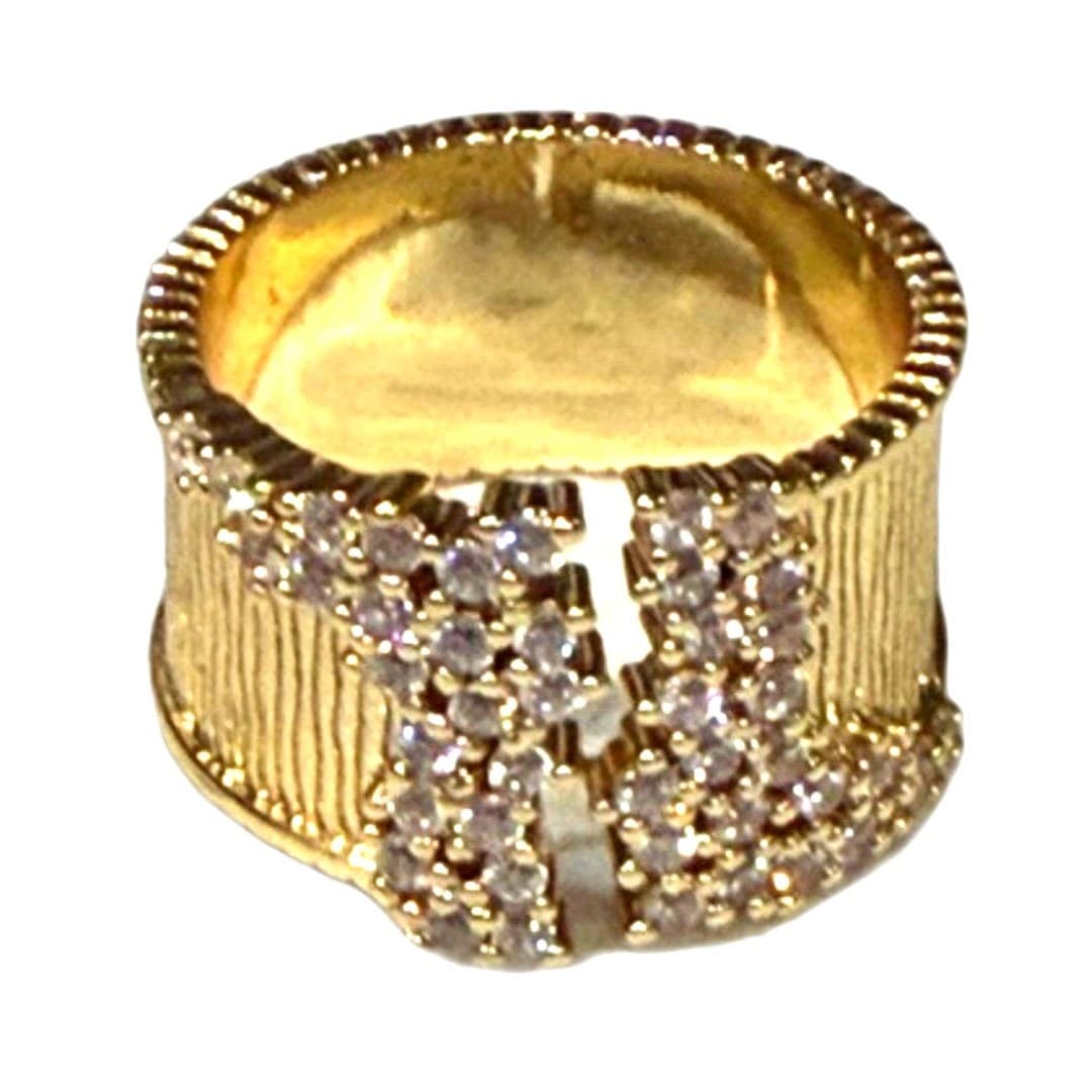 Gold Plated CZ Statement Ring Size 7 Chunky Wide Band Sparkly - Thumbnail 3