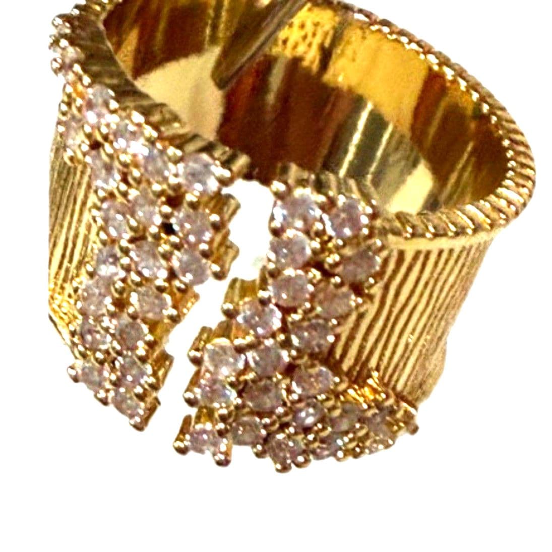 Gold Plated CZ Statement Ring Size 7 Chunky Wide Band Sparkly - Thumbnail 5