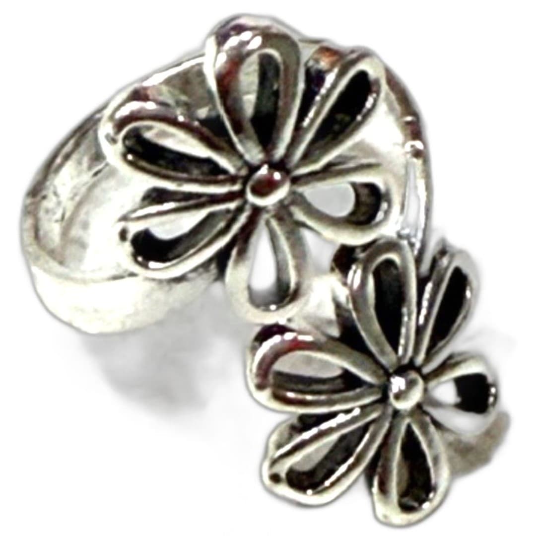 Daisy Flower Ring Silver Tone Open Band Adjustable Floral Minimalist New - Thumbnail 6