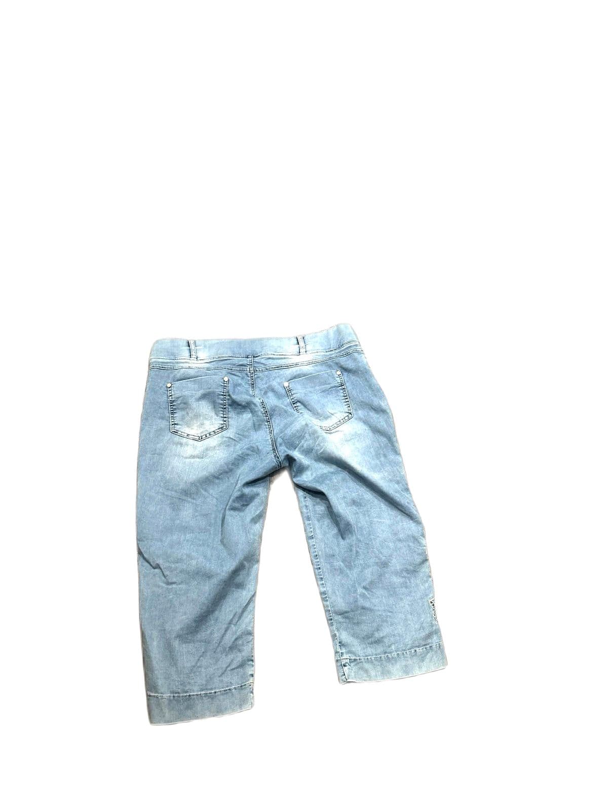 Capri jeans with embroidery, elastic waistband - Thumbnail 5