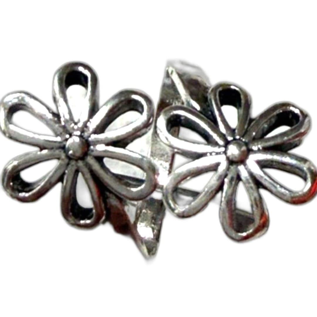 Daisy Flower Ring Silver Tone Open Band Adjustable Floral Minimalist New - Thumbnail 2