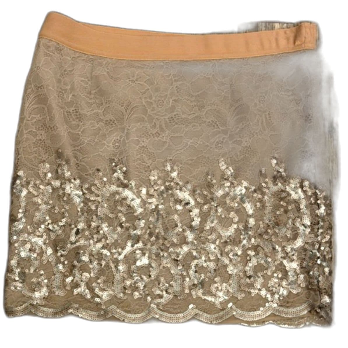 BCBG Max Azria Lace Sequin Skirt Women’s Size (S) Taupe Party Mini Skirt - Thumbnail 4