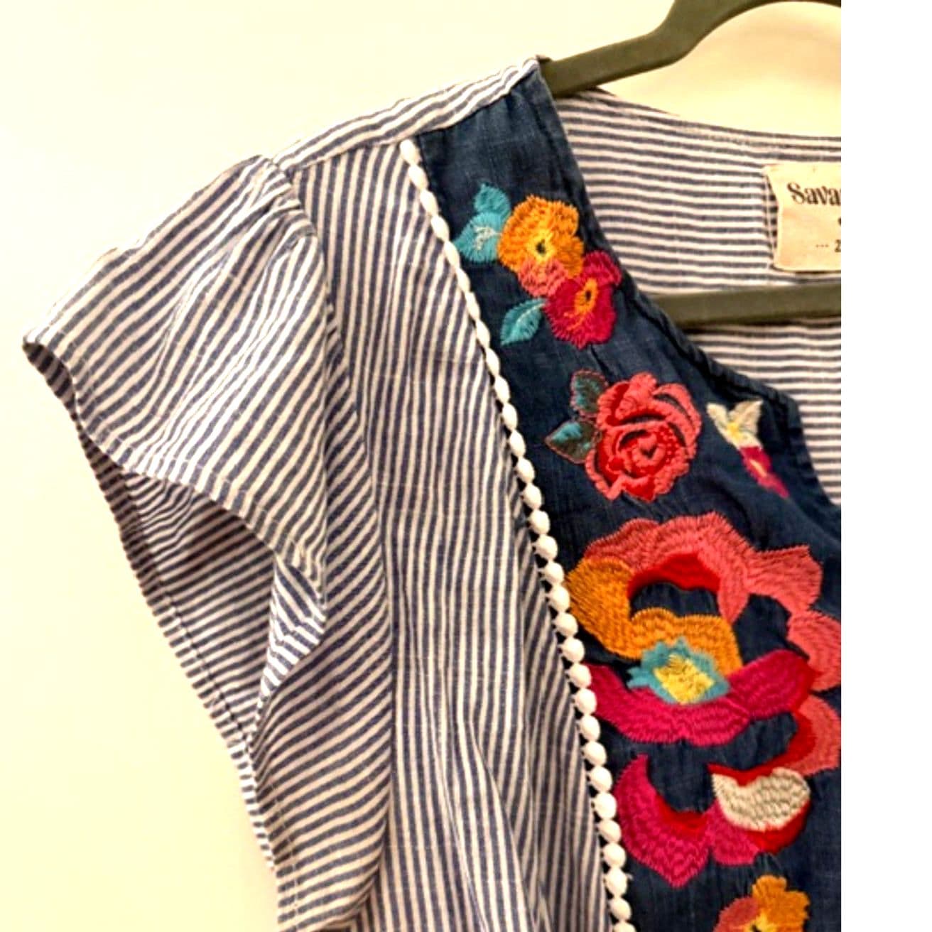 Savanna Jane Embroidered Boho Blouse Women’s 2X Floral Top Stripe Tunic - Thumbnail 8