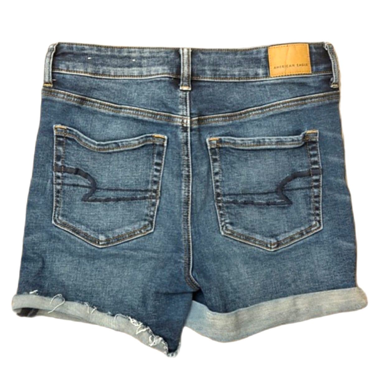 American Eagle Denim Shorts Cuffed Distressed Mid Rise Blue Jean Shorts (6) - Thumbnail 7