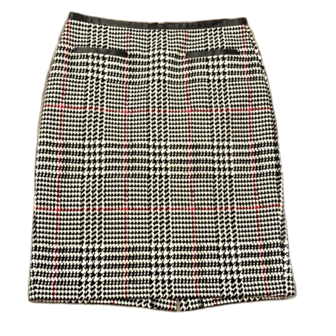 Talbots Houndstooth Plaid Skirt Faux Leather Trim Classic Career Skirt Size 4 - Image 1