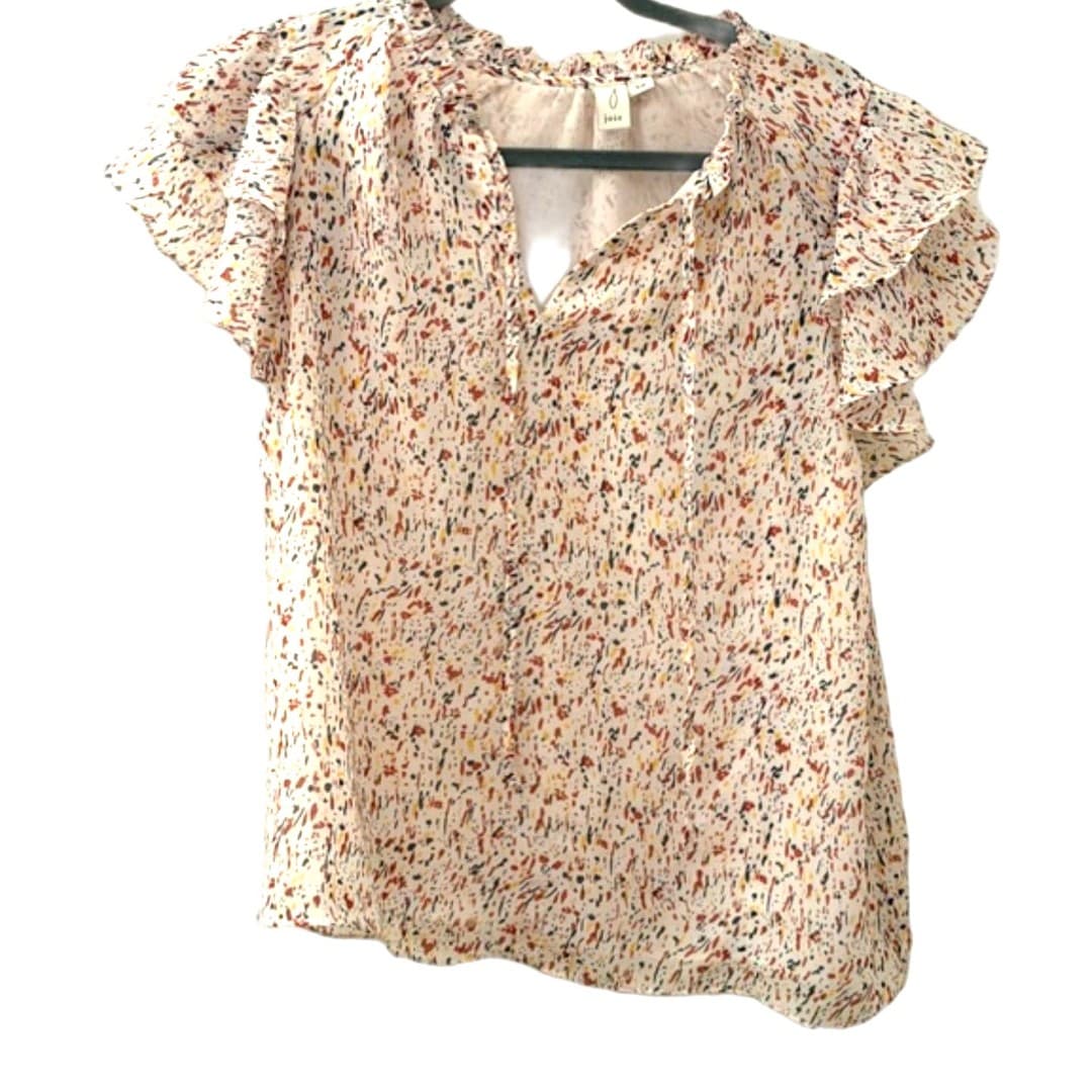 Joie Ruffle Sleeve Blouse Small Silk Style Top Feminine Lightweight Shirt - Thumbnail 2