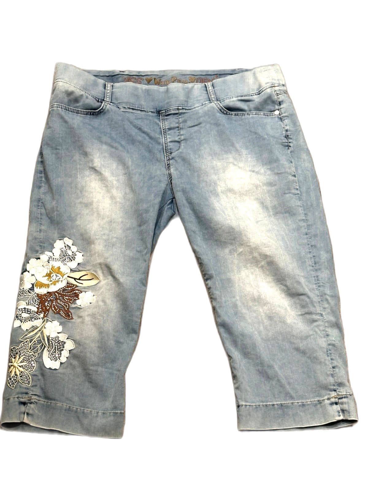 Capri jeans with embroidery, elastic waistband - Image 1