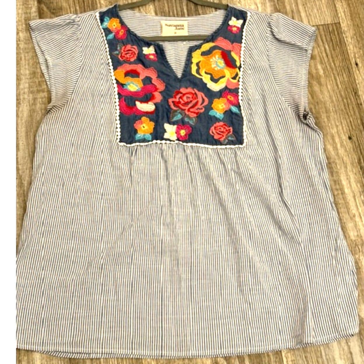 Savanna Jane Embroidered Boho Blouse Women’s 2X Floral Top Stripe Tunic - Thumbnail 4