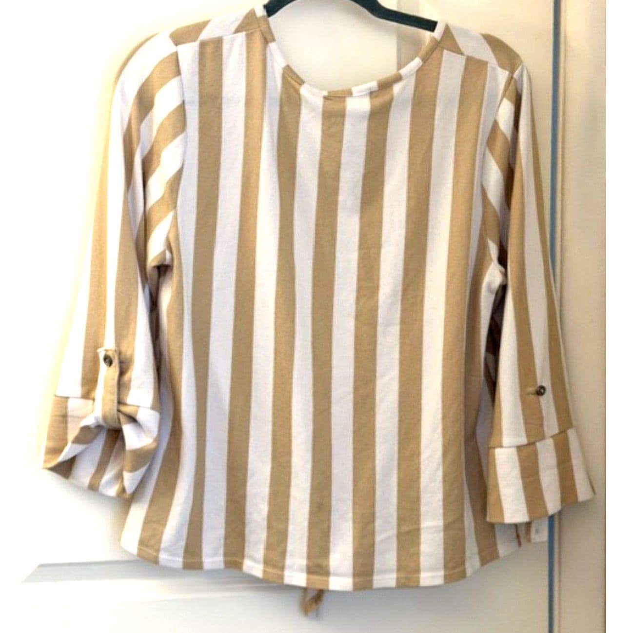 Adrienne Vittadini Striped Blouse Tie Front Button Top Casual Size L - Thumbnail 3