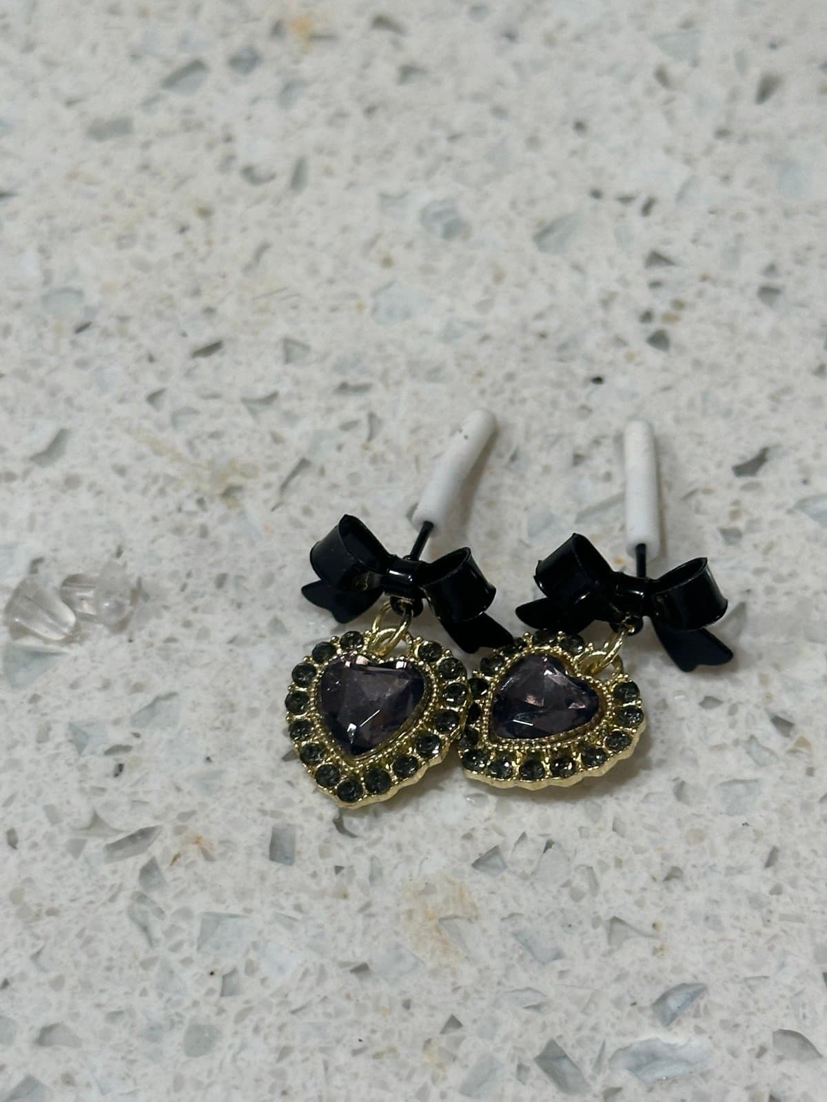 Gold and Black Heart Earrings - Thumbnail 7