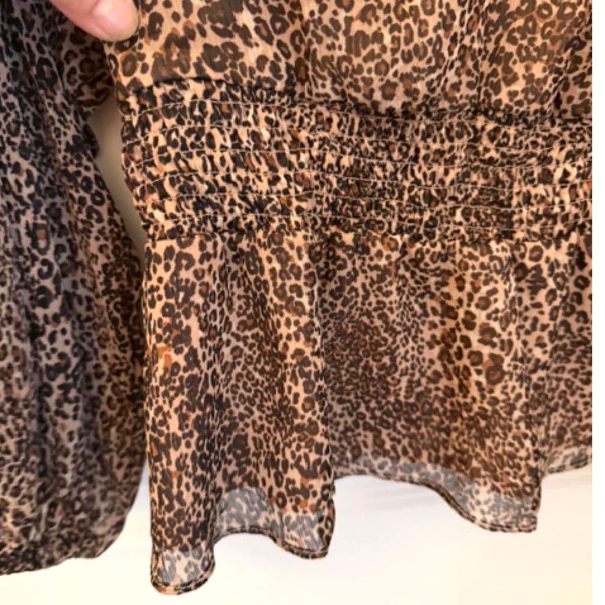 STATE Leopard Print Peplum Blouse Size Small Sheer Long Sleeve V Neck - Thumbnail 3