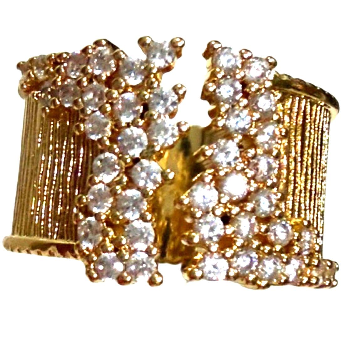 Gold Plated CZ Statement Ring Size 7 Chunky Wide Band Sparkly - Image 1