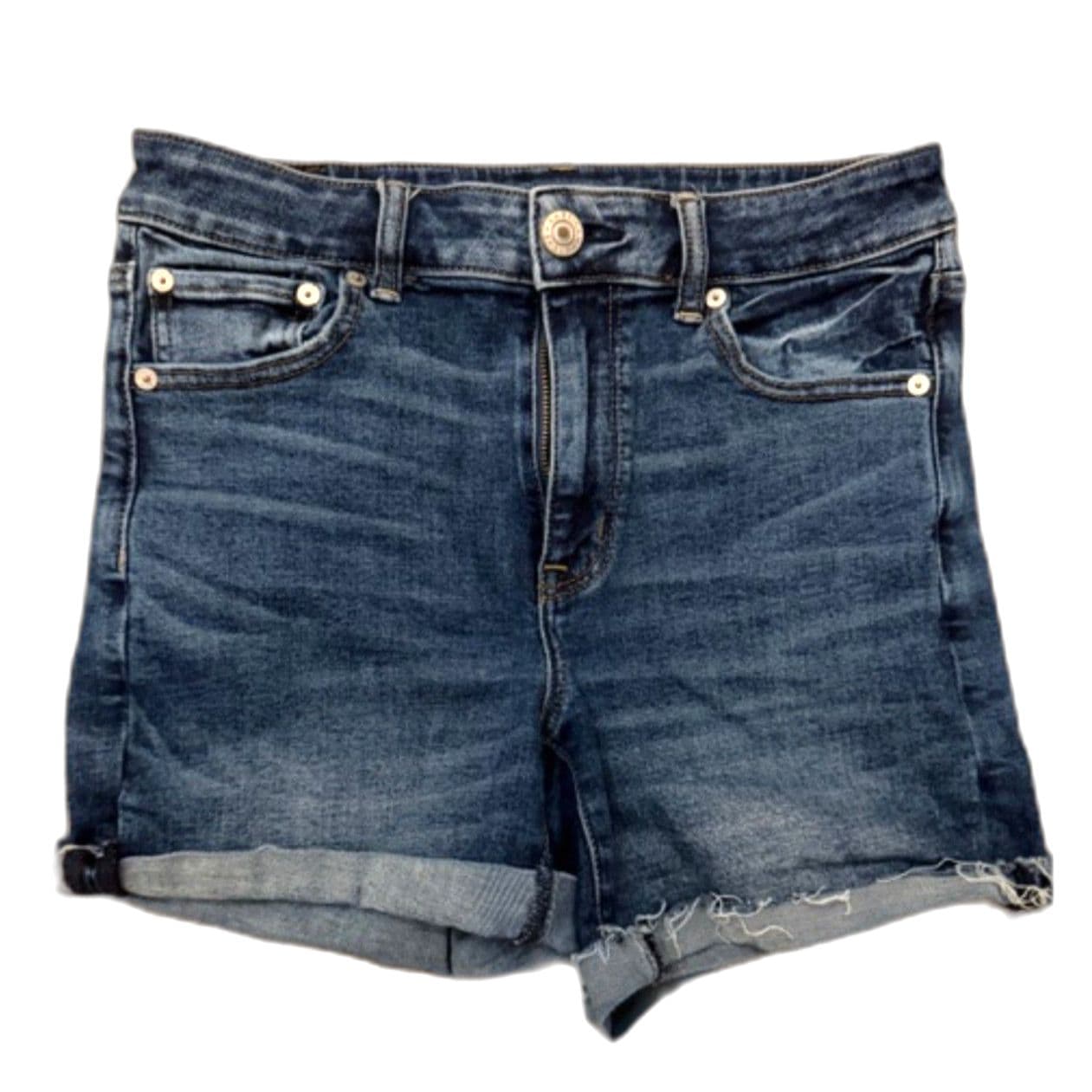 American Eagle Denim Shorts Cuffed Distressed Mid Rise Blue Jean Shorts (6) - Thumbnail 2