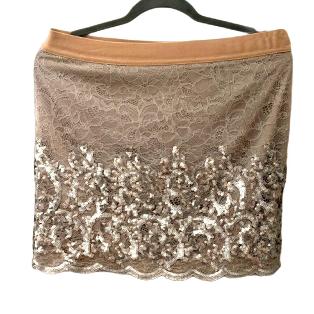 BCBG Max Azria Lace Sequin Skirt Women’s Size (S) Taupe Party Mini Skirt - Thumbnail 2