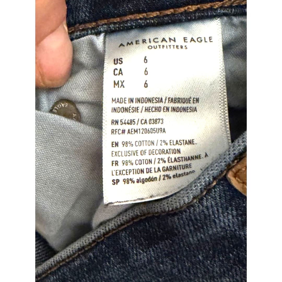 American Eagle Denim Shorts Cuffed Distressed Mid Rise Blue Jean Shorts (6) - Thumbnail 6