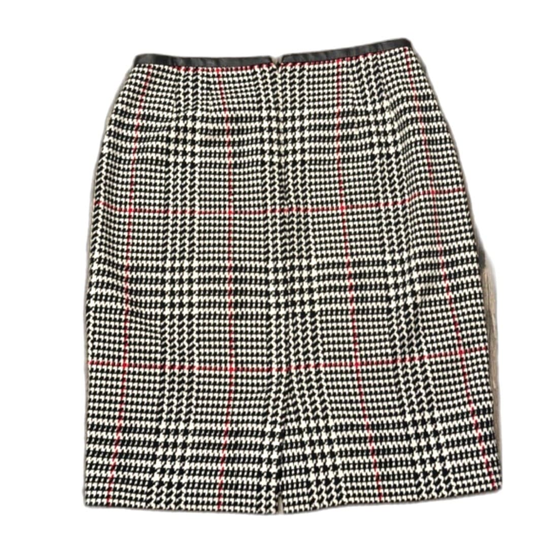 Talbots Houndstooth Plaid Skirt Faux Leather Trim Classic Career Skirt Size 4 - Thumbnail 7