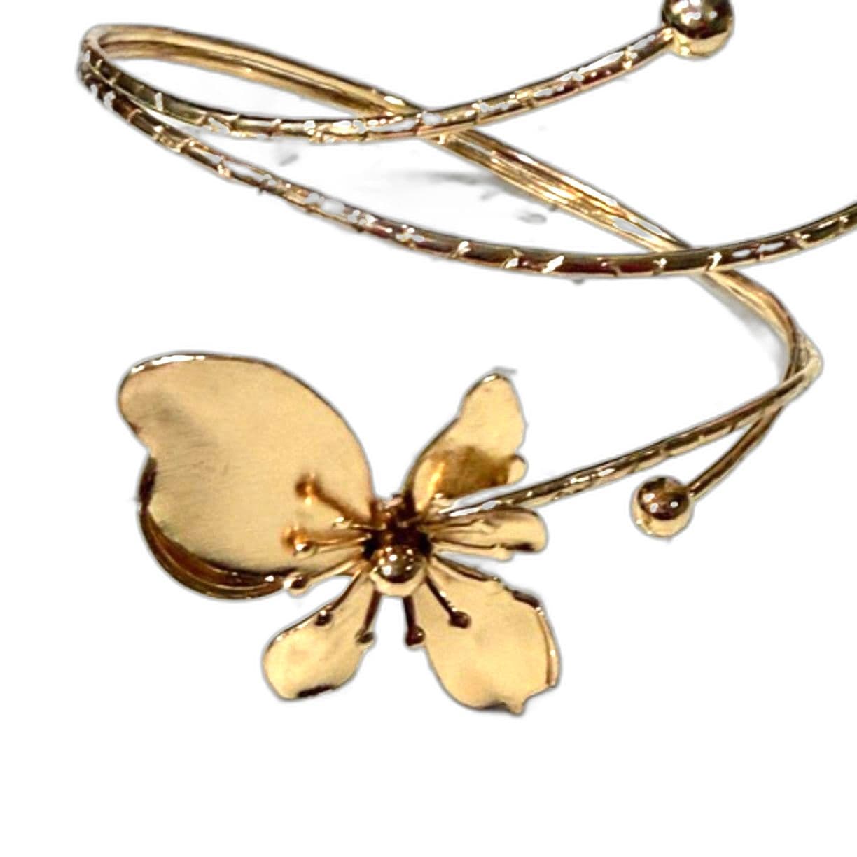 Floral Arm Cuff Bracelet Gold Tone With Flowers Upper Arm Jewelry Boho - Thumbnail 3