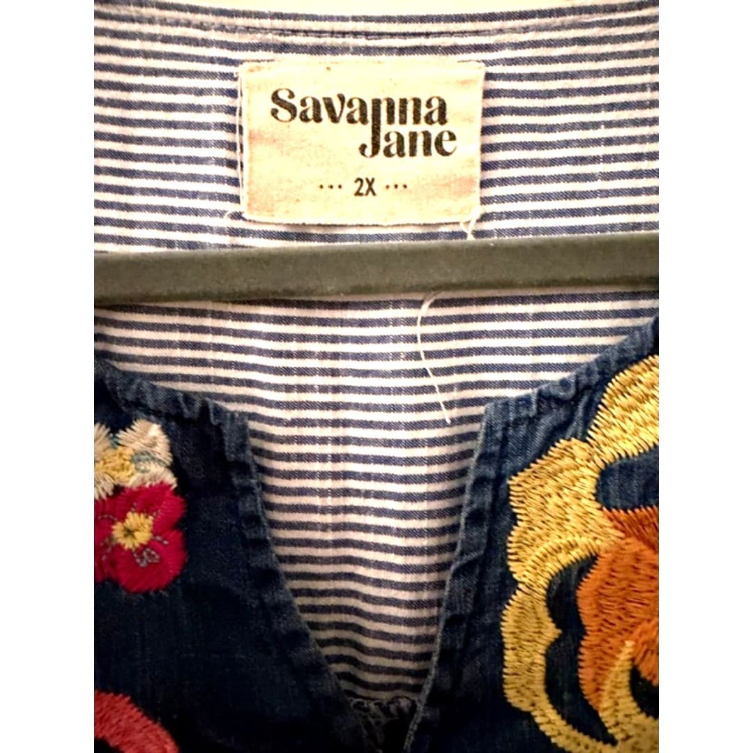 Savanna Jane Embroidered Boho Blouse Women’s 2X Floral Top Stripe Tunic - Thumbnail 7